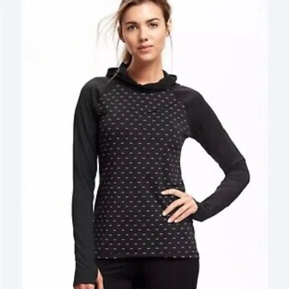 Old Navy Active Go Dry Black Long Sleeve Hoodie with White Dots - Picture 1 of 7